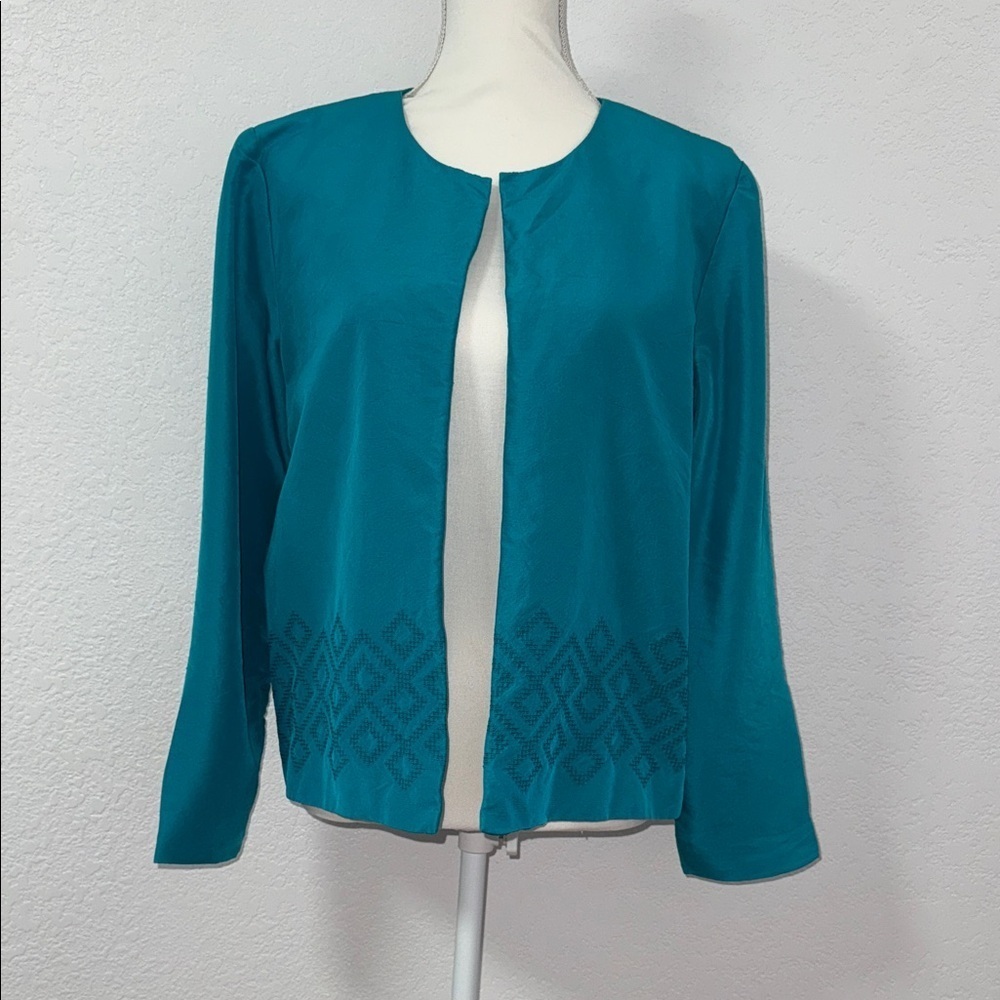 COLDWATER CREEK Teal Open-Front Blazer M